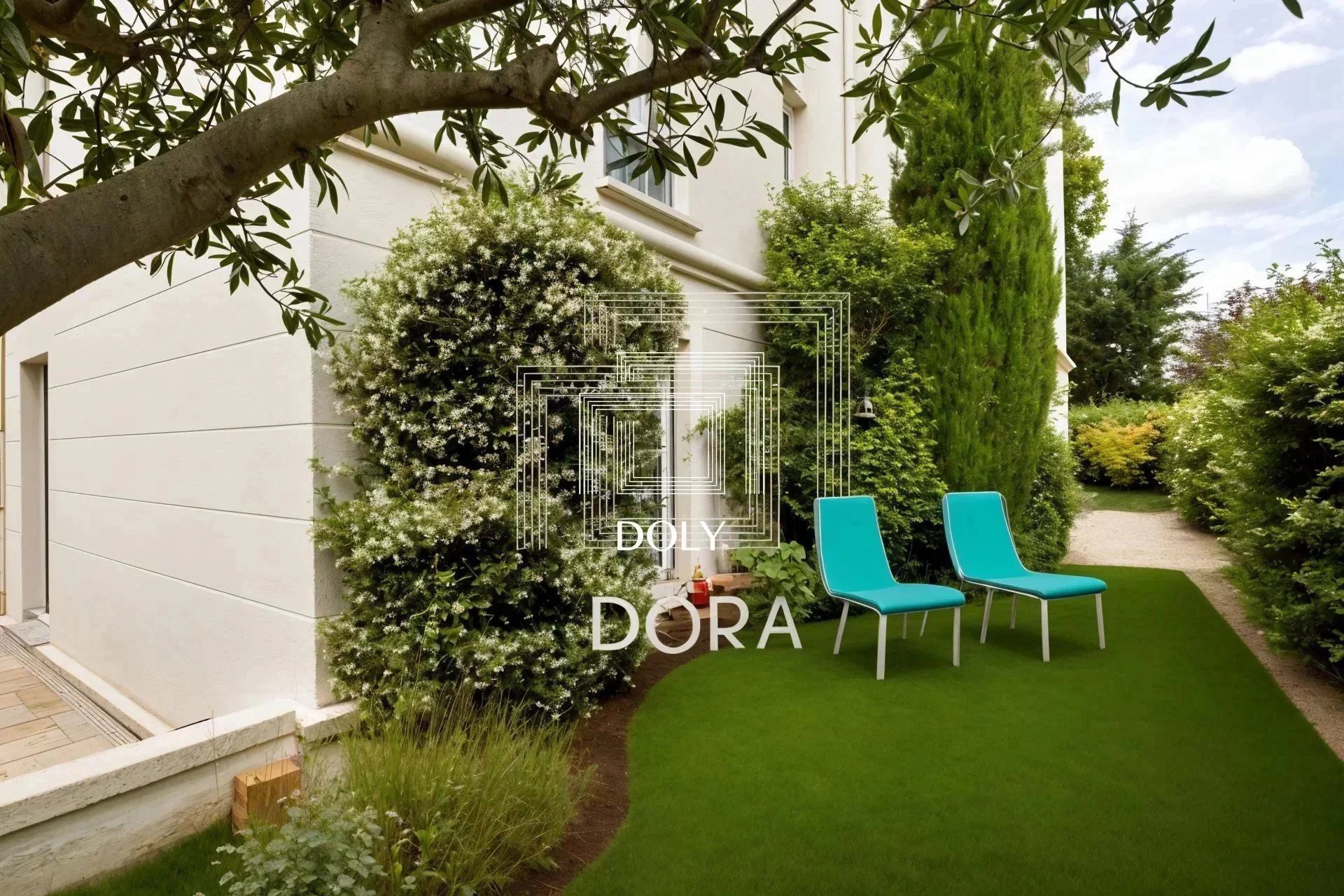 Superbe appartement avec jardin à Saint Maur des Fossés - L'image montre le jardin situé juste à l'extérieur de l'appartement du rez-de-chaussée, avec sa pelouse impeccable et ses arbustes verdoyants.